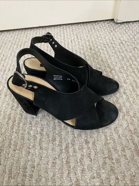 Paul Green Black Suede Slingback Block Heel Sandals - Women